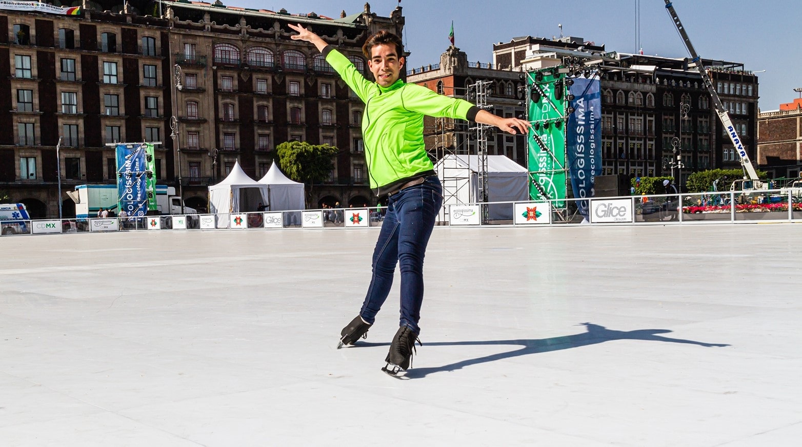 Figure skater on synthetic ice rink