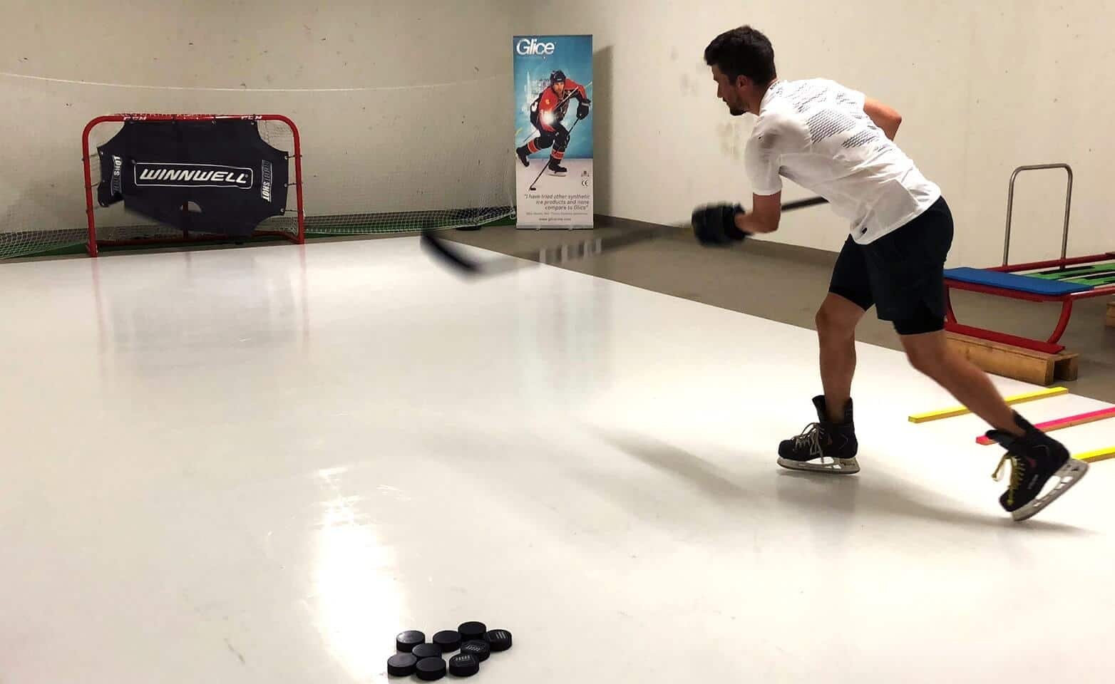 NHL All-Star Roman Josi training on synthetic ice during the summer