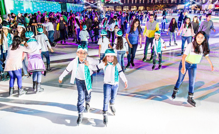 Kids skating on synthetic ice