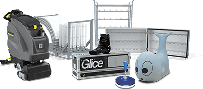 Glice synthetic ice rink business products: dashboards, rentals skates, cleaner, etc.